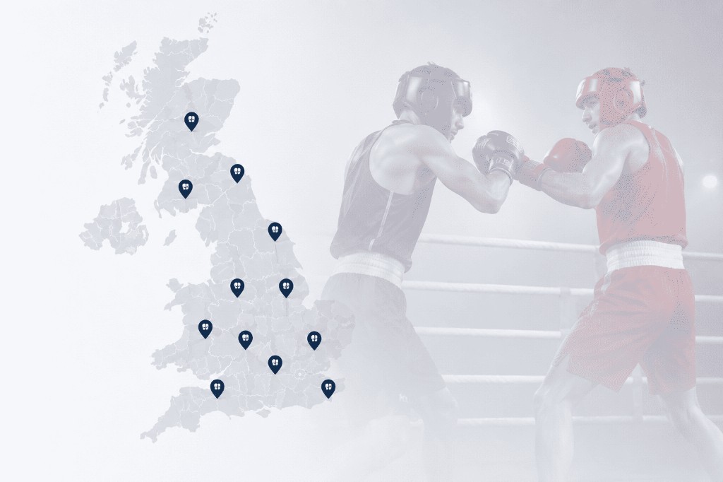 Map of UK amateur boxing clubs with boxers